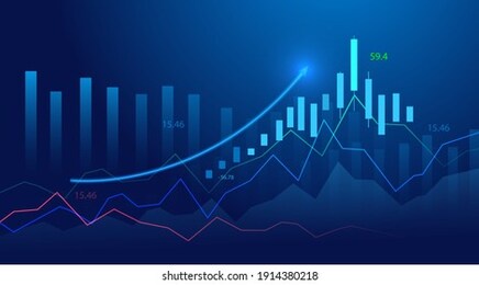 business candle stick graph chart of stock market investment trading on blue background. bullish point, up trend of graph. economy vector design