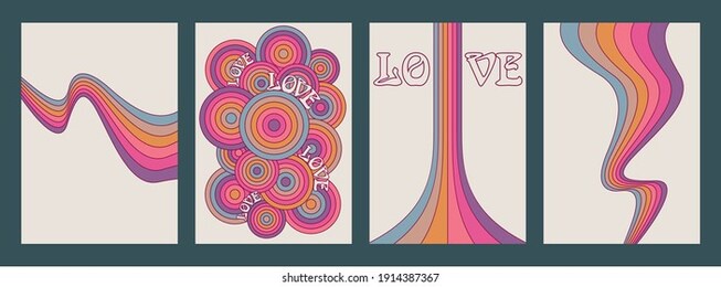love background set, psychedelic color lines and waves