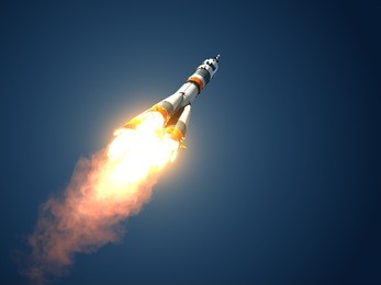 carrier rocket takes off. 3d scene.