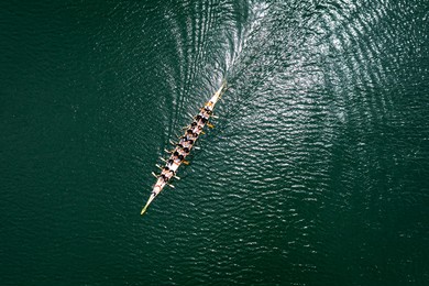 top view of standard dragon boat on the lake