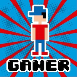 video game design over blue and red stripes background, vector illustration