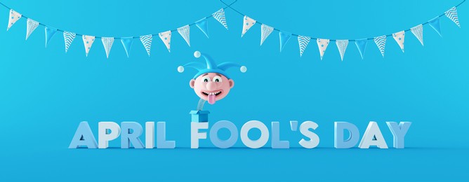 funny jack in the box on the blue background. april fools day concept 3d render 3d illustration