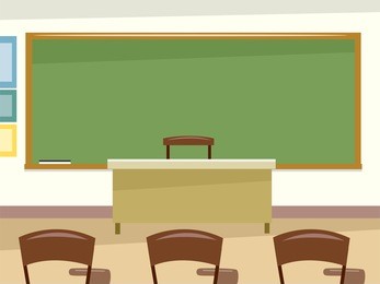 illustration featuring a clean and empty classroom