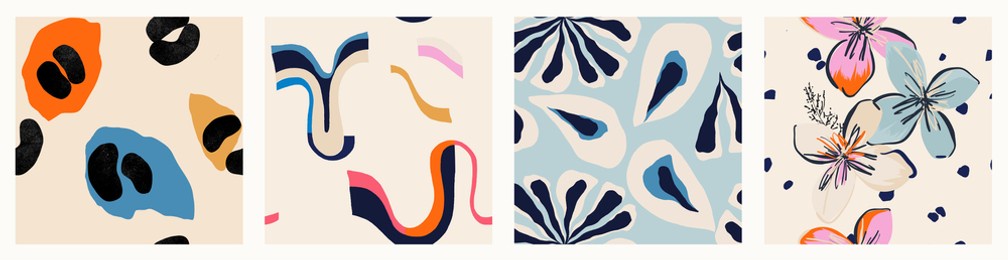 modern colorful patterns. hand drawn trendy abstract illustrations. creative collage seamless patterns. 