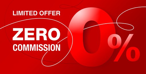 0 percents banner - zero commission special offer layout template with 3d zero digit and red background - vector promo limited offers flyer