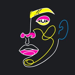 surreal face painting. one line art poster. female contour silhouette. continuous drawing. abstract woman contemporary portrait. fashion minimalist graphic design. vector artwork.