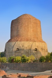 dhamek stupa is one of the prominent buddhist structures in india. sarnath, varanasi.