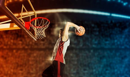 basketball player players in action on arena background. matte image