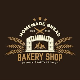 bakery shop badge, logo. vector. typography design with old oven, ears of wheat silhouette. template for restaurant identity objects, packaging and menu