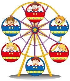 illustration of the happy kids riding the ferris wheel on a white background