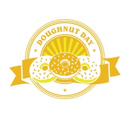 national doughnut day emblem with banner - donuts