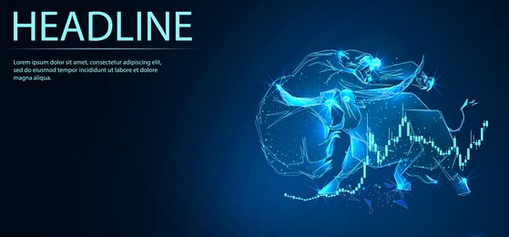 bull and bear symbols on stock market with stock schedule. market fight. digital low poly wireframe of futuristic vector. finance and business concept. 