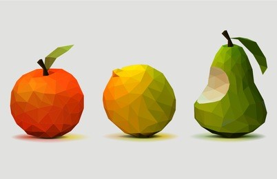 low poly fruits vector set 