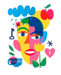 abstract woman portrait. modern style geometric color forms artistic woman portrait. print design with bright colors. contemporary female silhouette face. surrealistic art. 