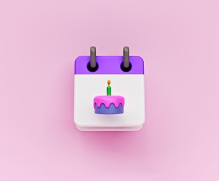 simple icon. calendar with cake. birthday date concept. 3d rendering