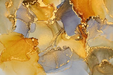 currents of translucent hues, snaking metallic swirls, and foamy sprays of color shape the landscape of these free-flowing textures. natural luxury abstract fluid art painting in alcohol ink technique