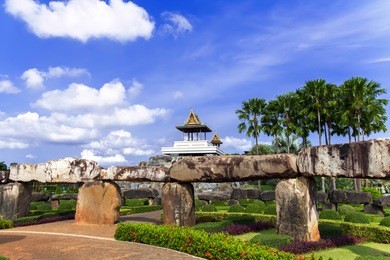 view to pavillion from stonehenge in nong nooch garden. 
