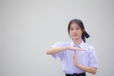 asia thai high school student uniform beautiful girl time out