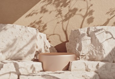 white stone grunge textured background and product podium. 3d rendering for social media, cosmetic promotion, product show.