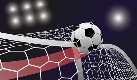 
finally, goal!!!!!!!  , graphic vector illustration on big match in stadium  background