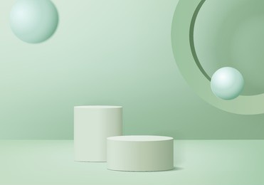 cylinder abstract minimal scene with geometric platform. summer background vector 3d rendering with podium. stand to show cosmetic products. stage showcase on pedestal modern 3d studio green pastel