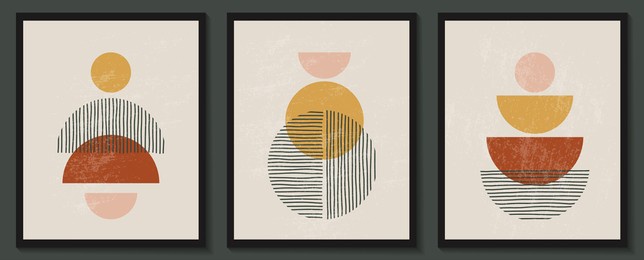 trendy contemporary set of abstract creative geometric minimalist artistic hand painted composition. vector posters for wall decor in vintage style