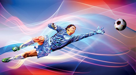 soccer player against the background of the stadium football player in full color vector illustration in triangular style isolated on white background. olympic games. world championship
