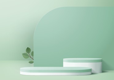 3d background products display podium scene with geometric platform. background vector 3d rendering with podium. stand to show cosmetic products. stage showcase on pedestal display green studio
