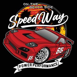 beach side racing, vector cars typography illustration graphic design for print