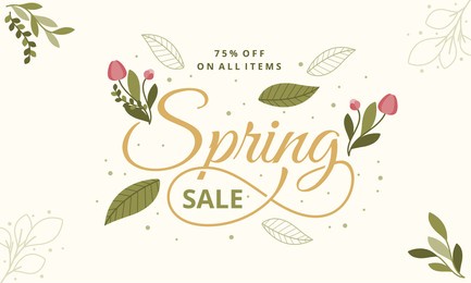hello spring hand logotype, badge typography icon. lettering spring season with leaf for greeting card, invitation template. retro, vintage lettering banner poster template background, sale, offer