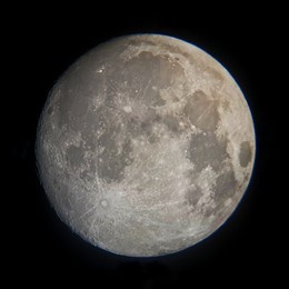 a near-full moon. shot in february on a 900mm by 114mm telescope.