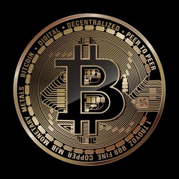 vector illustration. crypto currency. bitcoin. concept e-commerce. golden coin on black background. suitable for use logos, print products, pages and web-decor or other designs.