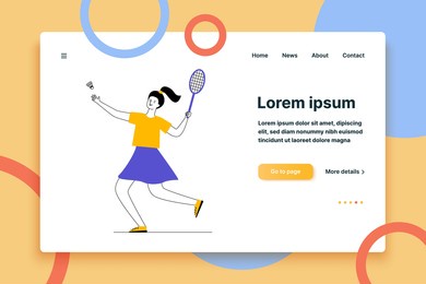 young woman playing badminton. cartoon character holding racket and throwing shuttlecock flat vector illustration. sport, activity, lifestyle concept for banner, website design or landing web page