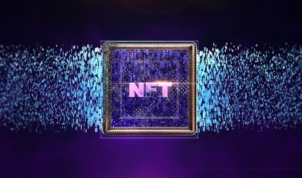 nft non fungible tokenscrypto art on colorful abstract background. pay for unique collectibles in games or art. 3d render of nft crypto art collectibles concept illustration