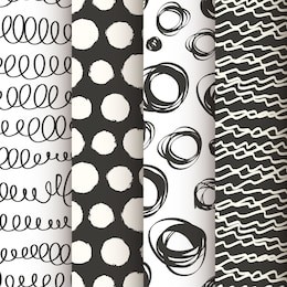 set of 4 black and white doodle seamless patterns. vector illustration