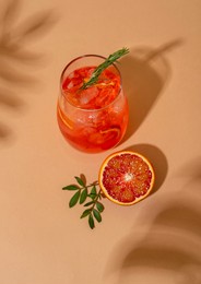 popular summer ice alcoholic cocktail served under the summer sun light. trendy style with shadows.