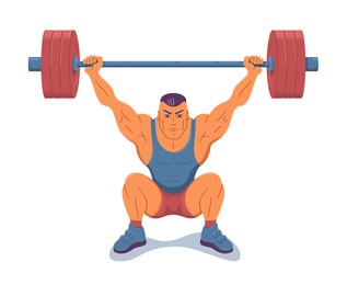 strong muscular weightlifter lifting barbell. illustration of weightlifting snatch execution. on white background