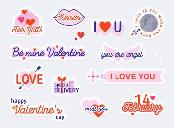 valentine day stickers and elements. love concept. illustrations for social network, web design, mobile messages, social media, online communication, cards and printed material.