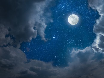 night landscape with full moon and stars in sky