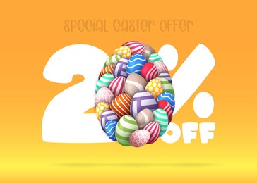 happy easter sale banner. easter sale 20 off banner template with many colorful painted easter eggs. vector illustration