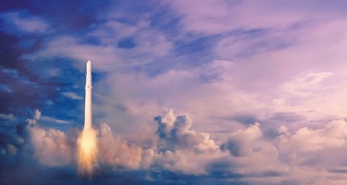 rocket takes off into the sky. concept of start