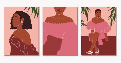 collection of minimalistic posters with african women. abstraction. vector illustration.