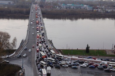traffic jam in nizhny novgorod city, russia