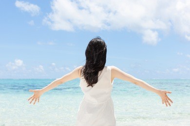 beautiful girl on the tropical island beach