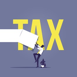 businessman tear paper document with the word tax, finance and profit concept