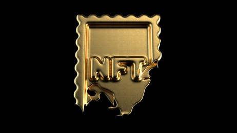 nft icon covering with liquid gold. non-fungible tokens concept. luxury unique blockchain collectible. future of art market. 3d render illustration
