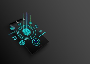 technology smartphone with touch screen for fingerprint, security unlock data or mobile phone and identify access device 