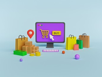 shopping online concept. modern design for web banners, websites, infographic. 3d rendering