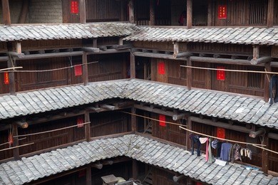 traditional hakka earthen houses in fujian province, china. classified as world unesco heritage.