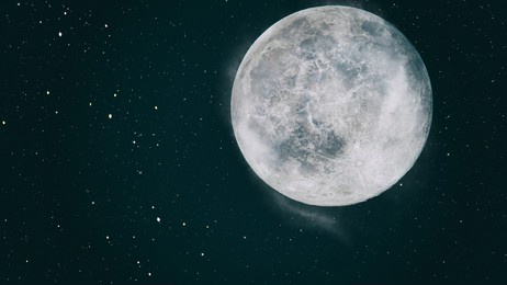 full moon with stars ، dark black sky at night - 3d illustration